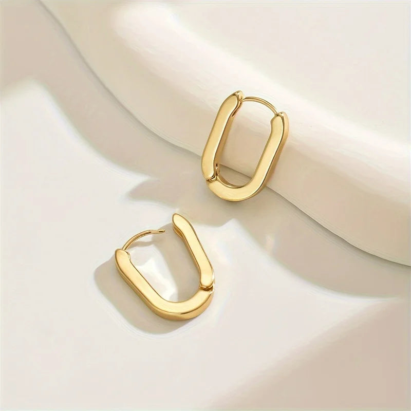 New Gold Color Square Hoop Earrings for Women Men Stainless Steel Minimalist Punk Unisex Rock Earring Piercing Jewelry Gifts