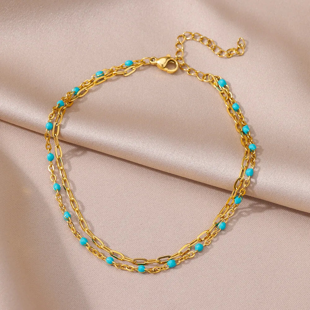Anklets for Women Stainless Steel Stone Beaded Chain Anklet Summer Beach Accessories Boho Leg Bracelets Jewelry Tobilleras Mujer