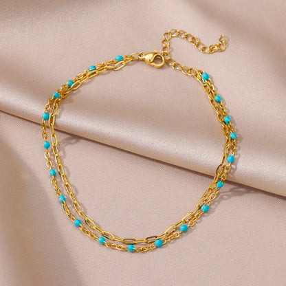 Anklets for Women Stainless Steel Stone Beaded Chain Anklet Summer Beach Accessories Boho Leg Bracelets Jewelry Tobilleras Mujer