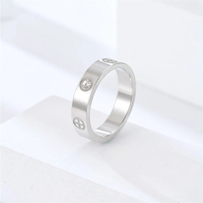 Classic Stainless Steel Cross with Zircon Love Rings for Women Men Couple Finger Ring Luxury Jewelry Wedding Party Gift