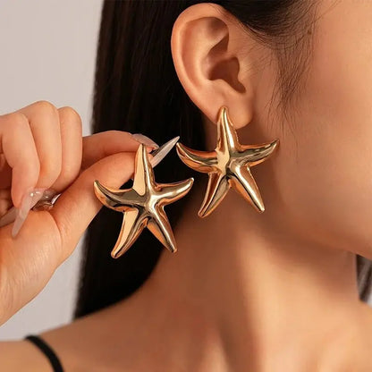 LATS Punk Metal Starfish Stud Earrings for Women Fashion Gold Color Star Geometric Temperament Earrings Summer Jewelry Gift
