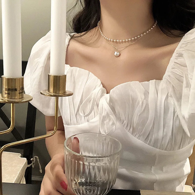 Necklace For Women Cute Simple Girls Animal Cat Sweet Heart Butterfly Pearl Embroidery Flowers Fashion
