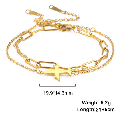 Kkjoy Stainless Steel Bohemia Gold Color Aircraft Anklets Two Layer Foot Legs Anklet Luxury Foot Chain Jewelry Accessories Gifts