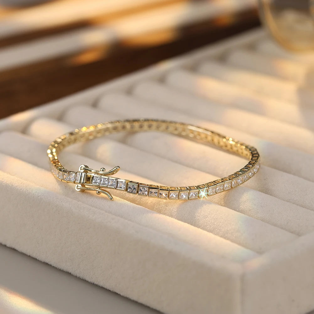 Rinntin Shiny Tennis Bracelet 925 Sterling Silver 1.5/2/3mm Clear Cubic Zirconia for Women Luxury Chain Bracelet Jewelry SB143