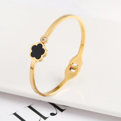 Fashionable New Design Stainless Steel Metal Gold Silver Five Leaf Flower Bracelet High Quality Women's Temperament Gift Clover