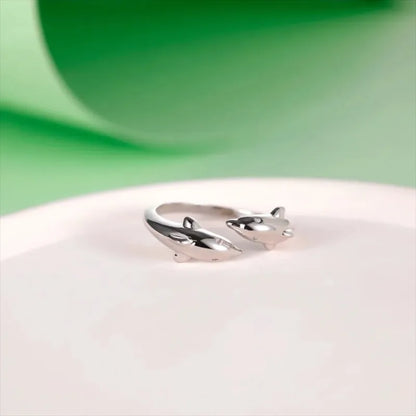 Trumium 100% 925 Silver Ring Trendy Double Dolphin rings for Women Girl Finger Fine Jewelry Women Open No Fade Whosales