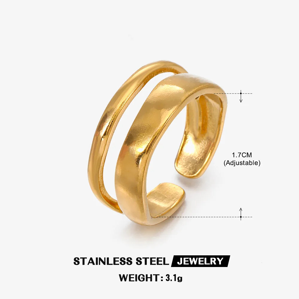 Stainless Steel Irregular Geometric Open Rings for Women Gold Color Texture Couple Wedding Ring Trendy Elegant Aesthetic Jewelry