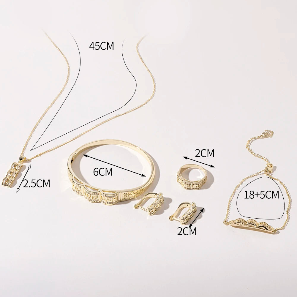 2025 Gorgeous Gold Jewelry Set: Necklace, Bracelet, Ring & Earrings Combo For Women