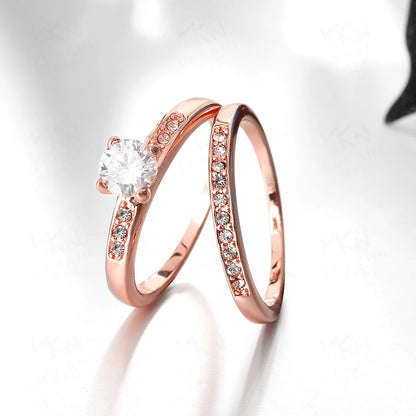 100% Real 925 Silver Rings For Women Simple Double Stackable Fine Jewelry Bridal Sets Ring Wedding Engagement Accessory