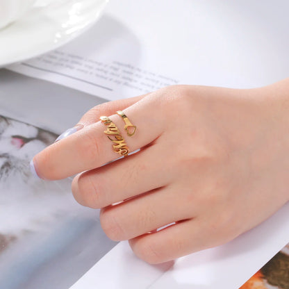 Custom Double First Name Finger Ring For Women Men Personalized Rings Couple Family Gift Gold Color Stainless Steel Jewelry