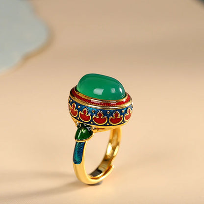 Original ancient gold craftsmanship natural carnelian rings for women flower enamel national style light luxury Wedding jewelry