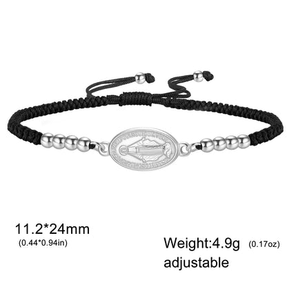 Stainless Steel Beaded Cross Virgin Mary Pendant Bracelet Fashion Jewelry Bracelet Gift for Woman