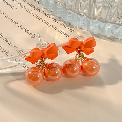 Super Sweet Pink Bow Earrings S925 Silver Needle Sweet Girl Heart Candy Bead Earrings Summer Fresh Earrings