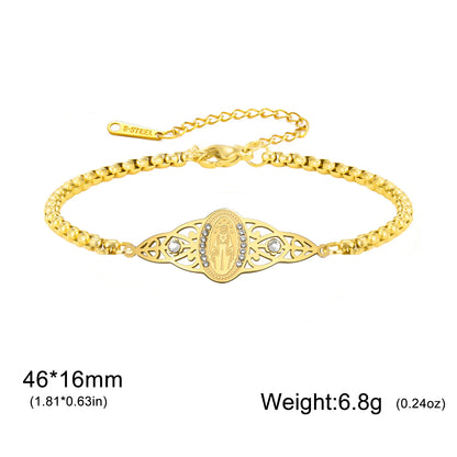 Stainless Steel Beaded Cross Virgin Mary Pendant Bracelet Fashion Jewelry Bracelet Gift for Woman