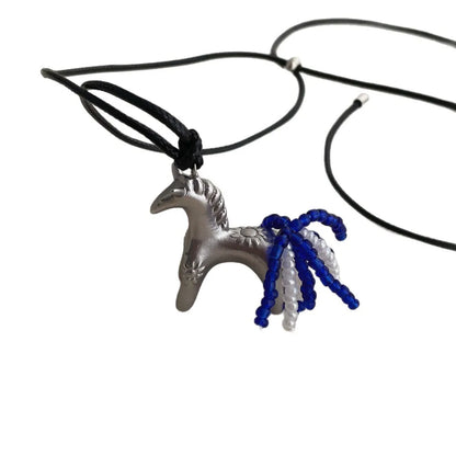 Minar New Luxury Metallic Cartoon Horse Beads Strand Tassel Pendant Necklaces for Women Long Adjustable Wax Rope Chain Choker