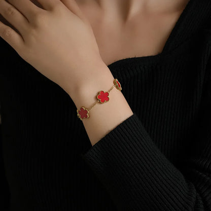 IFYOUOO Stainless Steel Bracelet Double Sided Bracelets Five Leaf Petals Flower Gold Plated Clover Women Fashion Jewely