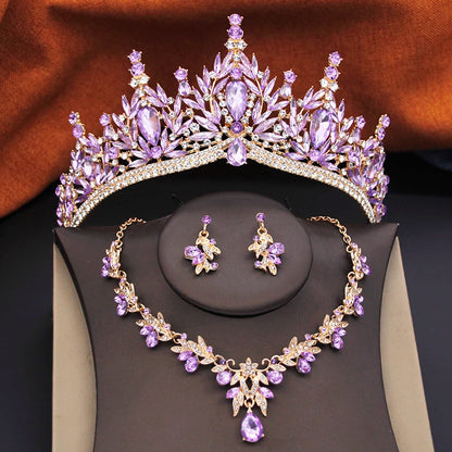 Bridal Jewelry Sets for Women Wedding Crown Birthday Tiaras and Choker Necklace Earrings Bride Party Costume Jewelry Accessories