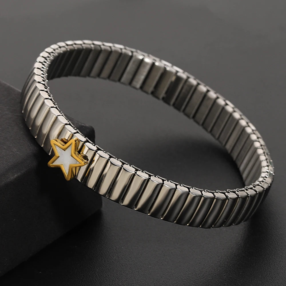 Greatera Elastic Love Ring Bangle For Women Men Fashion Multiple Stainless Steel Star Pattern Charm Watch Strap Bracelet Jewelry