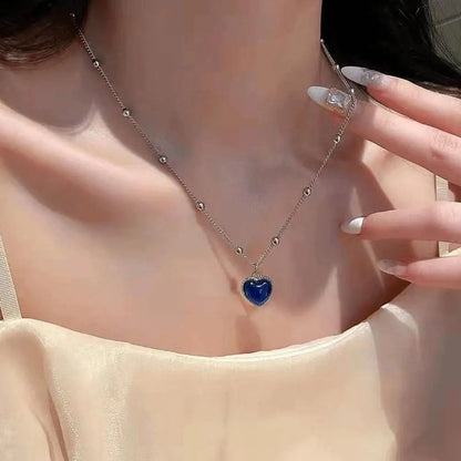 Thermochromic Mood Heart Pendant Necklace Korean Temperature Color Change Necklace Sensitive Stone Clavicle Chain Lover Jewelry