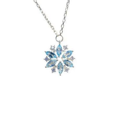 Fashion Blue Snowflake Flower Pendant Choker Necklace for Women's Zircon New Year Gift Party Festival Clavicle Chain Jewelry