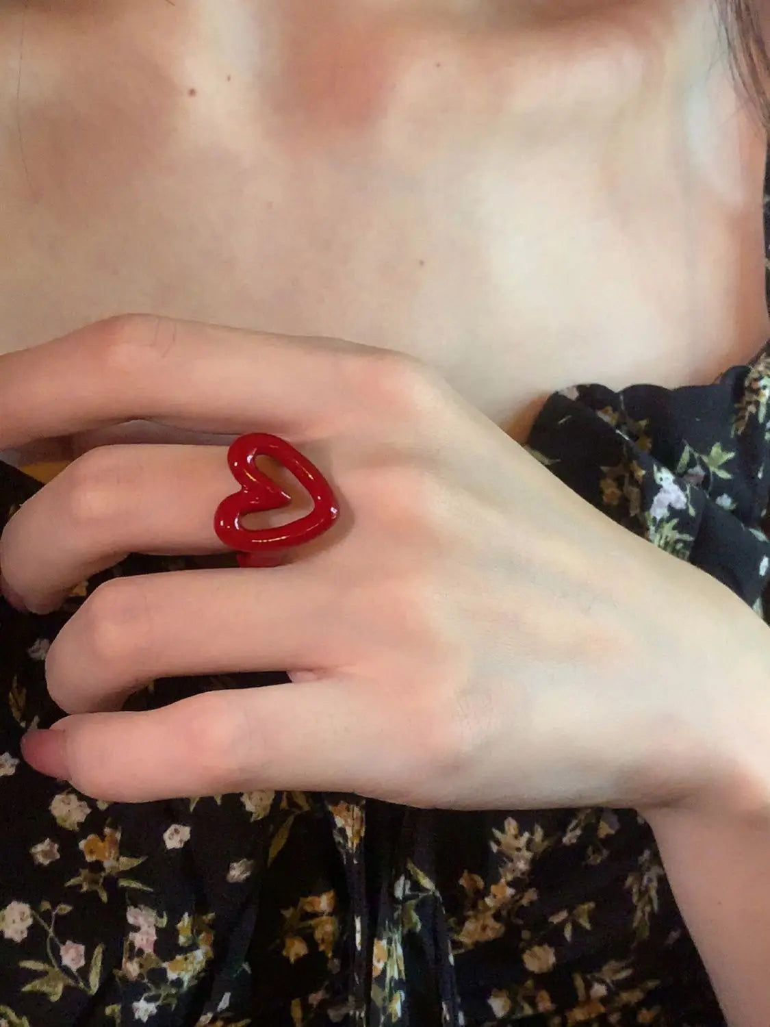 Simple Heart Shaped Rings For Women Red Color Adjustable Ring Best Party Jewelry Gift