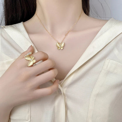 Kiss Jewelry Charm Opal Butterfly Necklace Earring Jewelry Set for Women Temperament Korean Fashion Choker Necklace Stud Earring
