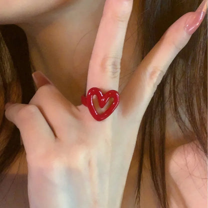 Simple Heart Shaped Rings For Women Red Color Adjustable Ring Best Party Jewelry Gift