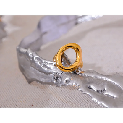 Yhpup Creative Stainless Steel Geometric Hollow Golden Minimalist Ring Fashion Waterproof Unusual Trendy Textured Jewelry