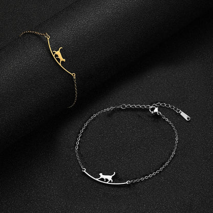 Teamer Cute Walking Cat Anklets for Women Stainless Steel Jewelry Foot Bracelet Fashion Summer Beach Accessories 2025 Wholesale