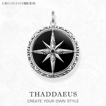 Pendant Black Compass New Jewelry 925 Sterling Silver Accessories Vintage Gift For Men Women