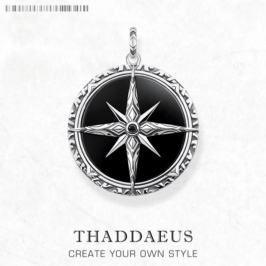 Pendant Black Compass New Jewelry 925 Sterling Silver Accessories Vintage Gift For Men Women