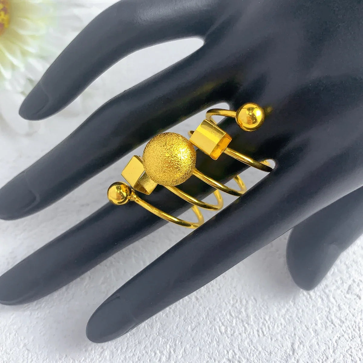 Brazilian Spiral Ring Women 24K Gold Plated Wedding Bride Arabic Ethiopian Dubai Big Nigerian Jewellery Moroccan Resizable