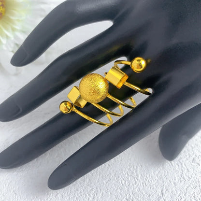 Brazilian Spiral Ring Women 24K Gold Plated Wedding Bride Arabic Ethiopian Dubai Big Nigerian Jewellery Moroccan Resizable