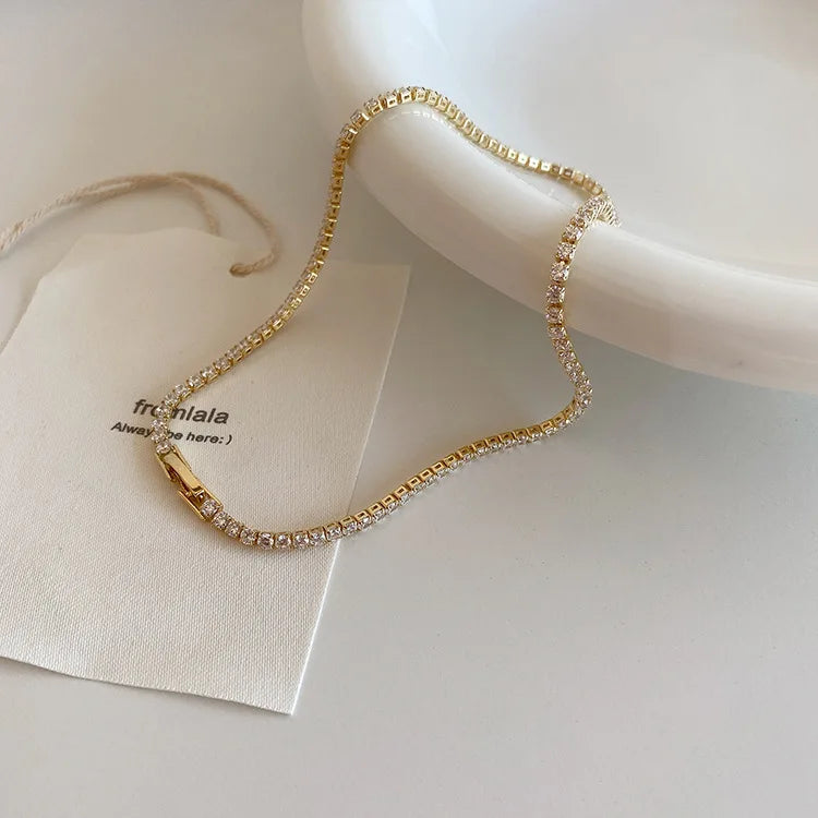 Minar Must Have Shiny Full Rhinestones Beaded Necklace for Women 14K Real Gold Silver Plated Copper Chain Chokers Wholesale