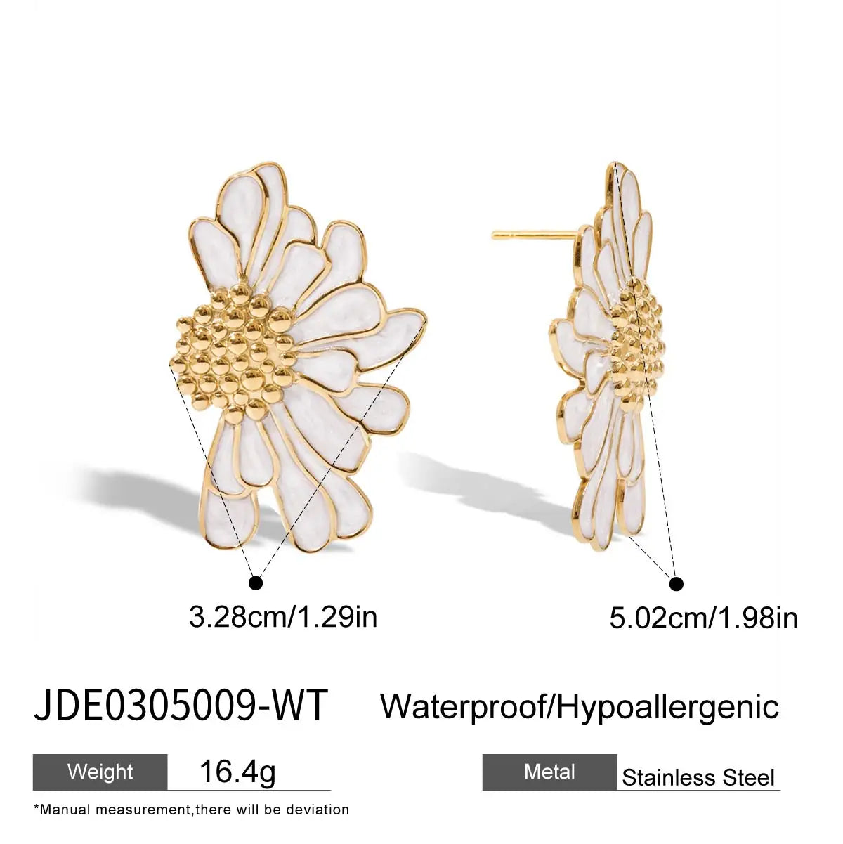 Uworld Fashion Trend 18K Gold Color Plated Stainless Steel Pink Drip Oil Flower Earrings Geometric Ear Studs Women's Accessories