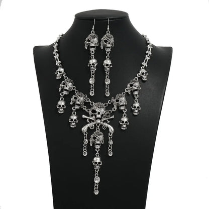 Halloween Jewelry Sets Vintage Goth Punk Pirate Skeleton Skull Statement Necklace And Earrings For Men Women Party Accessories
