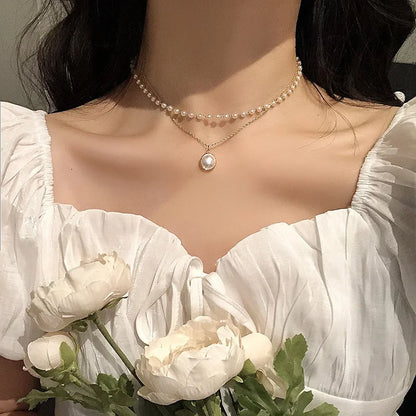 LATS 2022 New Beads Neck Chain Kpop Pearl Choker Necklace Gold Color Goth Chocker Jewelry on The Neck Pendant Collar for Women
