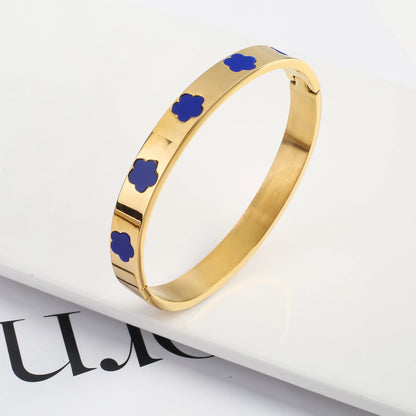 Fashionable New Design Stainless Steel Metal Gold Silver Five Leaf Flower Bracelet High Quality Women's Temperament Gift Clover