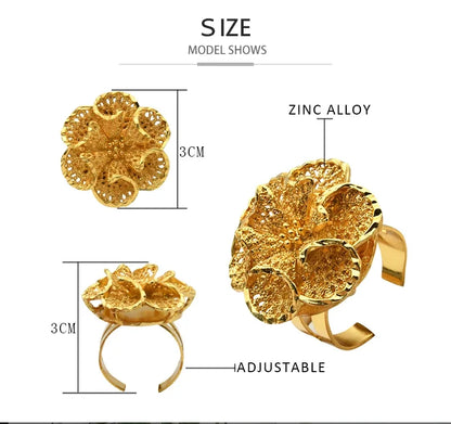 Brazilian Spiral Ring Women 24K Gold Plated Wedding Bride Arabic Ethiopian Dubai Big Nigerian Jewellery Moroccan Resizable