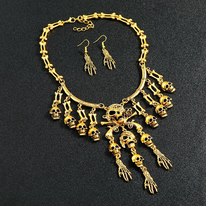 Halloween Jewelry Sets Vintage Goth Punk Pirate Skeleton Skull Statement Necklace And Earrings For Men Women Party Accessories