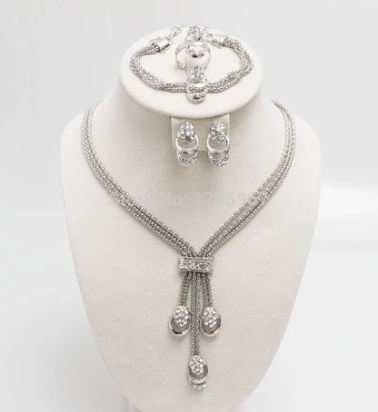 Free Shipping Latest Fashion Trendy Jewelry Set For Women Gold/Silver Color Beads Collar Necklace Earrings Bracelet Rings Sets