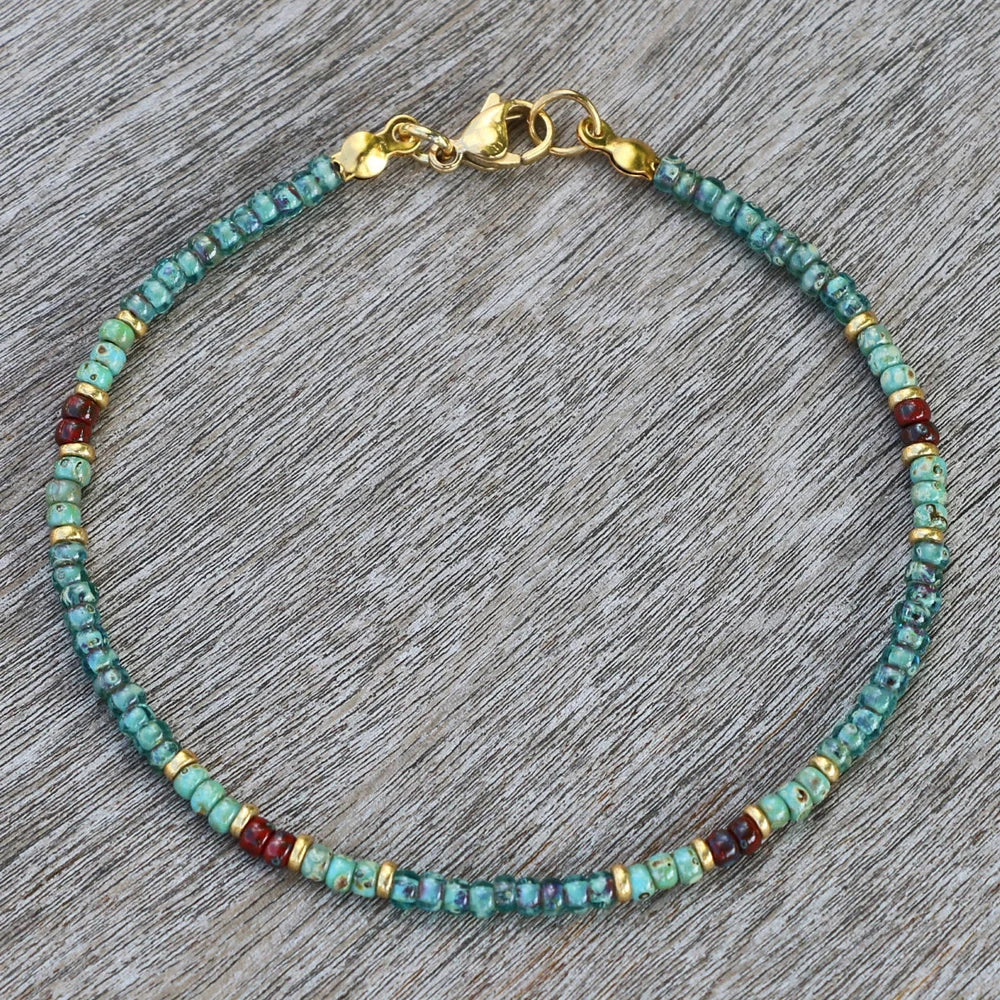 Natural Stone Beaded Anklets for Women Handmade Beach Boho Turquoise Beads Ankle Bracelet Jewelry Gift for Her