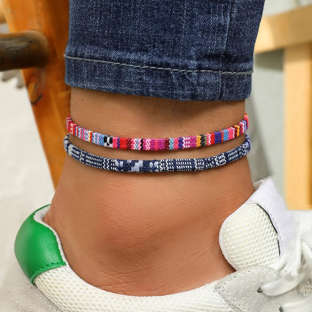 4PCS Summer Bohemian Style Hand-woven Anklets Men and Ladies Couple's Adjustable Anklets Set Beach Leisure