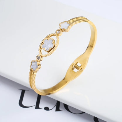 Fashionable New Design Stainless Steel Metal Gold Silver Five Leaf Flower Bracelet High Quality Women's Temperament Gift Clover