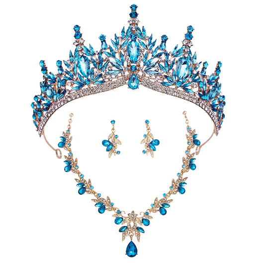 Bridal Jewelry Sets for Women Wedding Crown Birthday Tiaras and Choker Necklace Earrings Bride Party Costume Jewelry Accessories