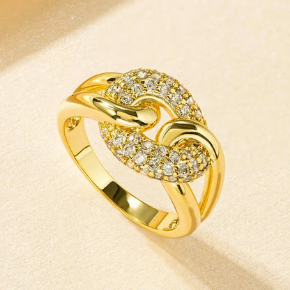 Rrjzz AAAAA CZ Simulated Diamond Unique Ring Luxury 14k Gold Plated Twist Band Design Rings for Women Men Fine Jewelry Gifts
