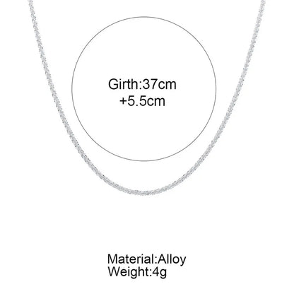 Authentic S925 Sterling Silver Necklace 2mm Sparkling Collarbone, Sweater Chain, High Charm Jewelry Gift Women
