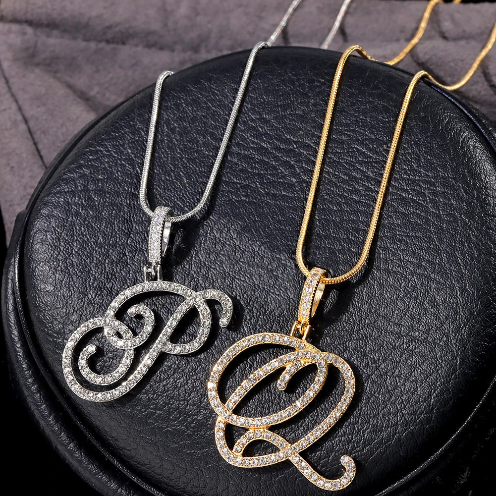 Flatfoosie New A-Z Cursive Initial Letter Name Pendant Necklace For Women Simple Rope Chain Letter Necklace Fashion Jewelry Gift