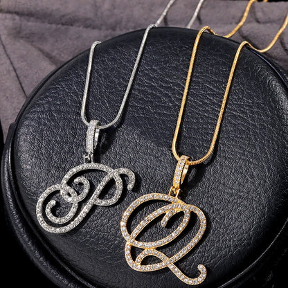 Flatfoosie New A-Z Cursive Initial Letter Name Pendant Necklace For Women Simple Rope Chain Letter Necklace Fashion Jewelry Gift