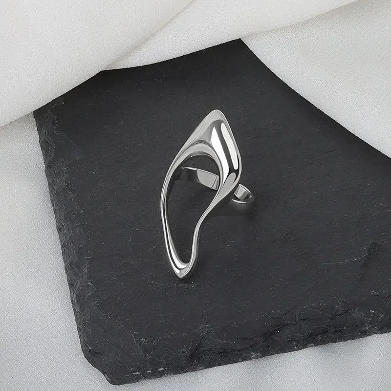 Female Fashion Smooth Exaggerated Exquisite Elegant Rings Silver Color Geometric Hollow Ring Jewelry Accessories Gift